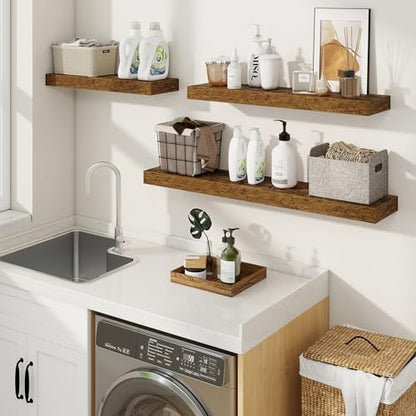 Floating Shelves for Wall, Wall Mounted Wood Shelves, Brown, Set of 2, 48in - color: Rustic Brown, size: 48"W x 6.5"D , 2 Pack