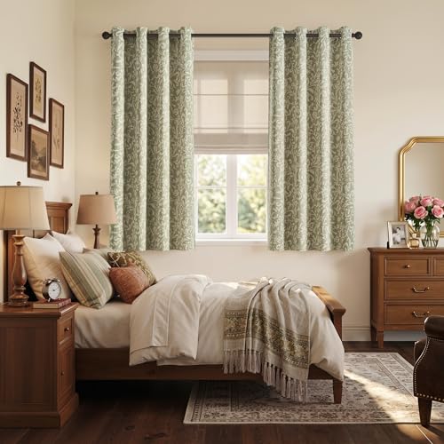 jinchan Sage Floral Curtians 63 Inch Room Darkening Grommet 2 Panels - color: *Dusty Sage, size: 50"W x 63"L (Pack of 2)