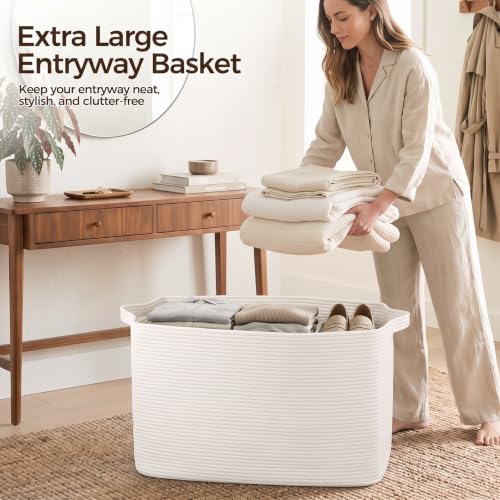 OIASKET 95L Extra Large Blanket Basket, 24" x 16.9" x 14.2" Woven Basket - color: White, size: 24"x16.9"x14.2"