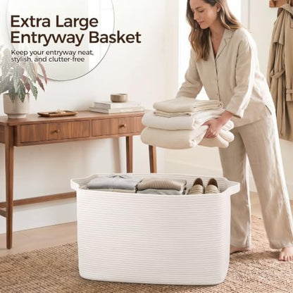 OIASKET 95L Extra Large Blanket Basket, 24" x 16.9" x 14.2" Woven Basket - color: White, size: 24"x16.9"x14.2"