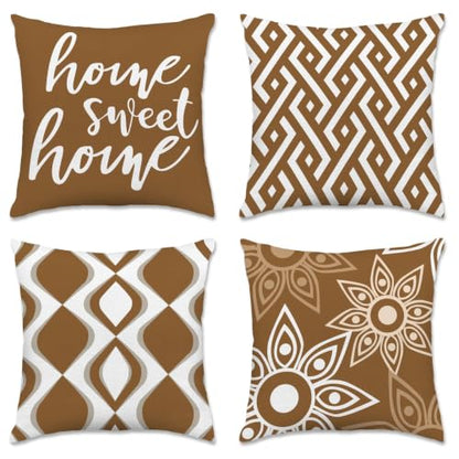 Hexagram Throw Pillow Covers 16x16, Brown Outdoor Pillow Covers Set of 4 - color: Coffee, size: 16" x 16" (Pack of 4)