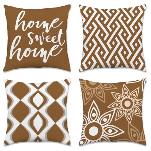 Hexagram Throw Pillow Covers 16x16, Brown Outdoor Pillow Covers Set of 4 - color: Coffee, size: 16" x 16" (Pack of 4)