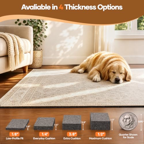 Veken 2 x 6 Ft Non Slip Cushioned Rug Pad Gripper, Felt and Silicone Backing, 1/4 inch Thick Runner Carpet Liner Protector Mat for Area Rugs and Hardwood Floors, Light Gray