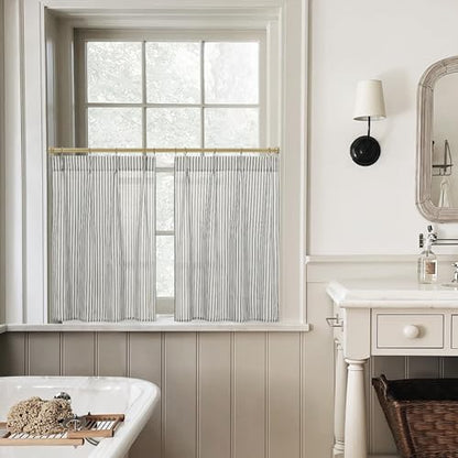 Lino Rosa Small Window Curtains 20 inch Length Black and Beige White Farmhouse Bahtroom Window Curtain - color: Black, size: 24"W x 20"L (Pack of 2)