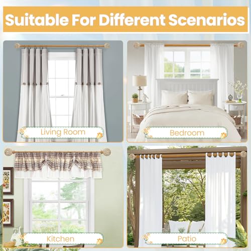 Wood Curtain Rod 48-84 Inch Heavy Duty Branch Leaf Finial - color: Wood, size: 48-84"