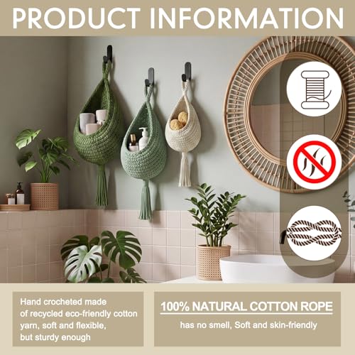 Honeydak 3 Hanging Baskets, Sage Green Mix, Tassel Teardrop - color: Sage Green Mix, style: Tassel Teardrop