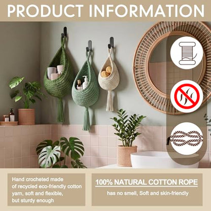 Honeydak 3 Hanging Baskets, Sage Green Mix, Tassel Teardrop - color: Sage Green Mix, style: Tassel Teardrop