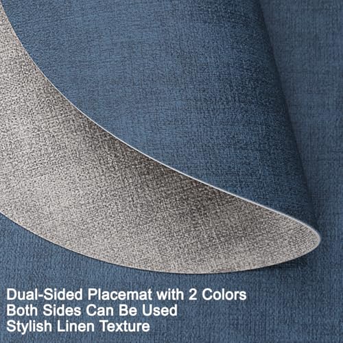 Myir JUN 14" Round Placemats Set of 4, Reversible Dual-Color Place Mats - color: Light Gray Navy Blue