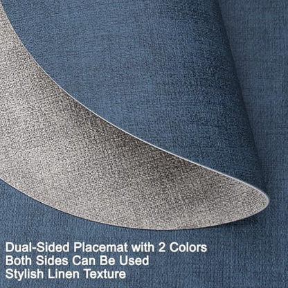 Myir JUN 14" Round Placemats Set of 4, Reversible Dual-Color Place Mats - color: Light Gray Navy Blue