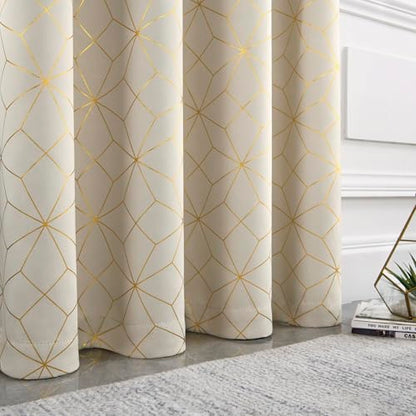 Beauoop Beige Gold 100% Blackout Curtains for Bedroom 50x63 2 Panels - color: Beige/Gold, size: 50"W x 63"L (Pack of 2)