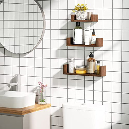 SRIWATANA Dark Brown Floating Shelves, Set of 3 Wood Wall Mounted Shelves - color: Dark Brown