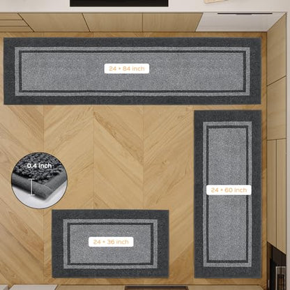 Kitchen Rugs 24" x 84", Non-Slip Runner Rugs, Light Grey & Dark Grey - color: Light Grey & Dark Grey, size: 24" X 84"