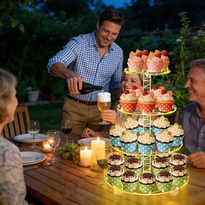 YestBuy 4 Tier Round Cupcake Stand with Yellow Lights for Party - color: Yellow, size: 4 Tier Round