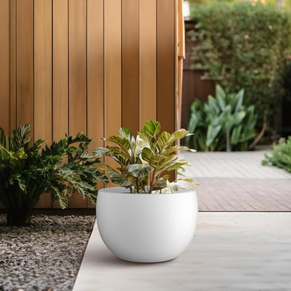 Kante Small Round Bowl White Concrete Planter 11.8" Dia, Outdoor - color: Pure White, size: 11.8" d