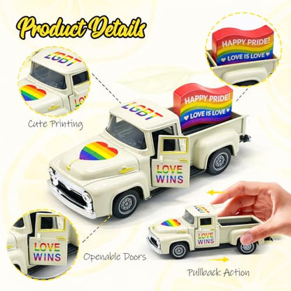 Pride Rainbow Mini Truck Decor with Wooden Sign, 5.7 Inch - color: Rainbow