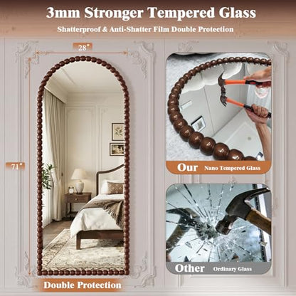 Antique Brown Full Length Mirror 71x28 Inch, Beaded Standing Mirror - color: Antique Brown