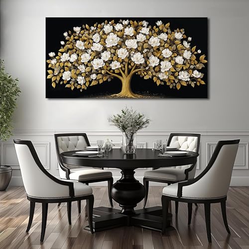 Tree of Life Wall Art Black and Yellow Canvas Prints Modern Artwork 20"x40" - color: gold, size: 20"L x 40"W