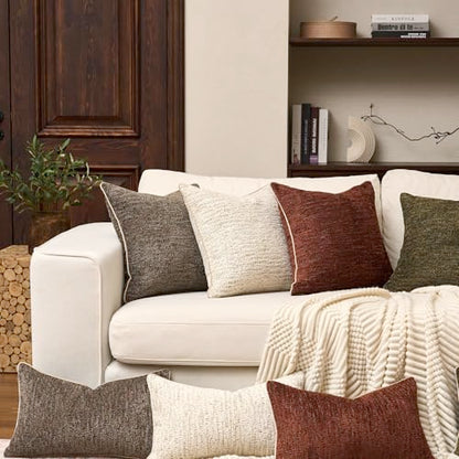 Yangest Chenille Pillow Cover 18 x18 Inches, Thick Textured Square Throw Pillow Cover Farmhouse Modern Soft Accent Couch Neutral Pillow Cover for Living Room Bedroom, Gray Brown - color: Gray Brown, size: 18" x 18" (Pack of 1)