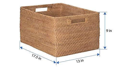KOUBOO Loma Rectangular Rattan Storage Basket with Handles, Honey Brown - color: Honey-Brown