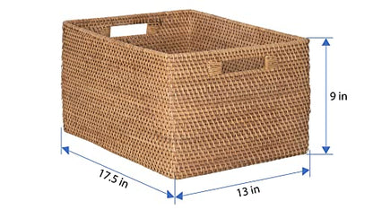 KOUBOO Loma Rectangular Rattan Storage Basket with Handles, Honey Brown - color: Honey-Brown