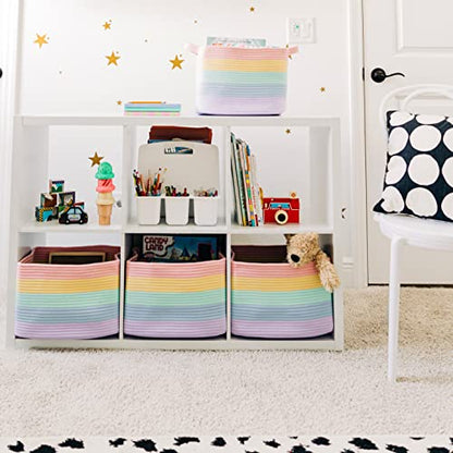OrganiHaus Rainbow Baskets for Shelves, Set of 3, 15x9x10 - color: Rainbow Pastel