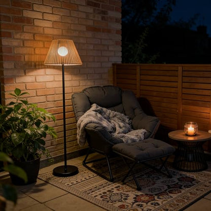 Solar Outdoor Floor Lamp with Rattan Shade, Adjustable Height