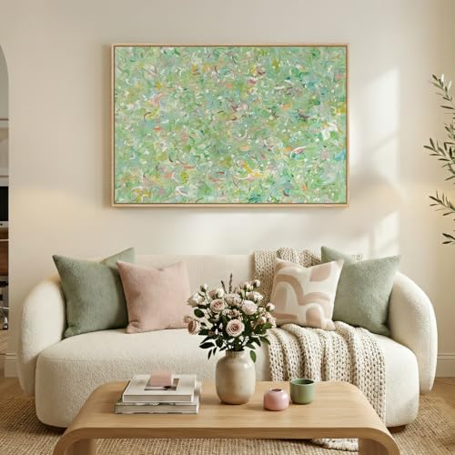 Framed Green Colorful Abstract Wall Art, Horizontal 1 Piece 36x24 In - color: Green Colorful
