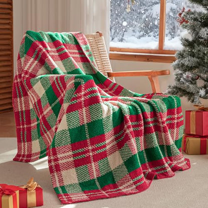 Exclusivo Mezcla Reversible Knit Throw Blanket for Couch, Red and Khaki - color: Red and Khaki, size: Throw (50"x60")