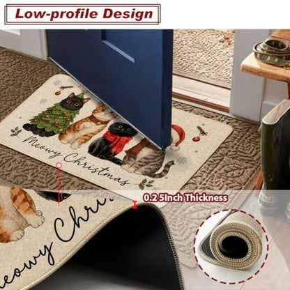 Baccessor Meowy Christmas Kitchen Rugs Set of 2 Cats 17x29 and 17x47 Inch - color: Cute Cats