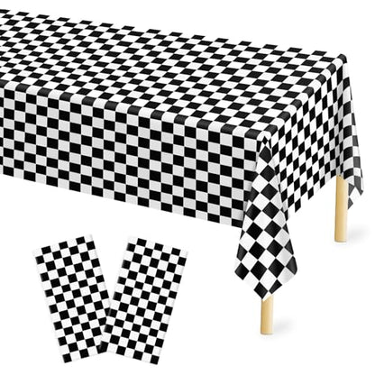 Mulbozy 2 Pcs Checkered Tablecloth, Black and White Checkered Table Cloth - color: Checkered-black White, size: 54" X 108" Rectangle