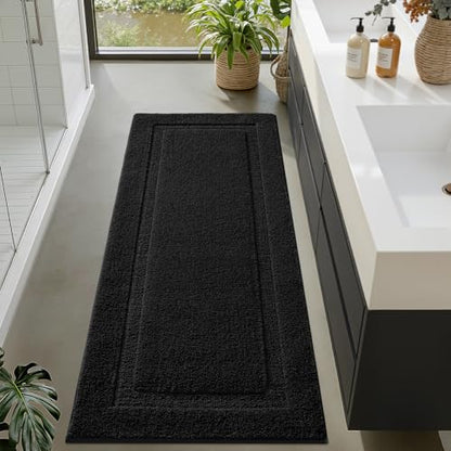 LUMI Ultra Soft Bathroom Runner Rugs, Non Slip Bath Mat 24x60, Black - color: Black, size: 24" X 60"