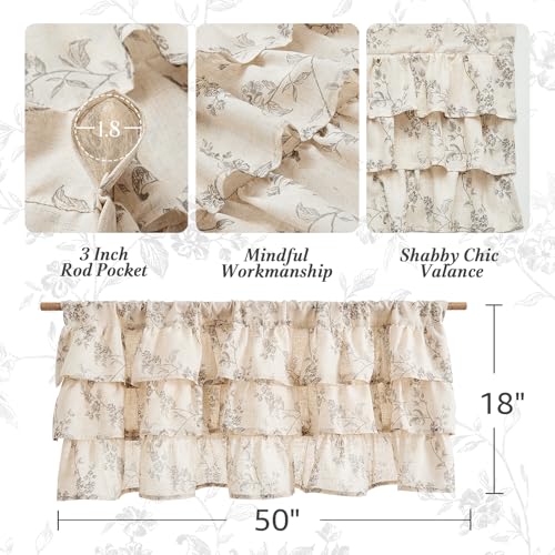 jinchan Alisa Ruffled Floral Valance Curtain 18 Inch 1 Panel Grey on Linen - color: Alisa Grey on Linen