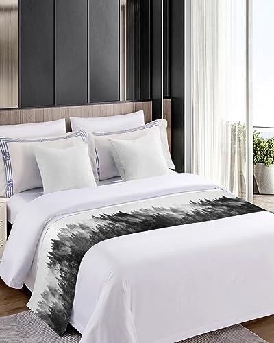 Black Forest Bed Runners for Queen Size Bed, Bed Throws for Foot of Bed, Black and White Natural Landscape Modern Abstract Art Bed Runner Sofa Throw Bedding Scarf Protector Slipcover for Bedroom - size: 83"x20" for Queen Bed