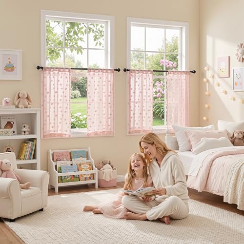 MYSKY HOME Pink Sheer Curtains 36 inch Length for Small Window,2 Panels - color: 1-dusty Pink, size: 26"W x 36"L (Pack of 2)