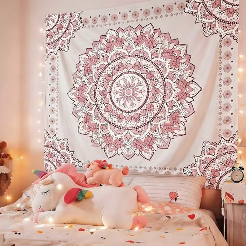 Pink Mandala Tapestry for Bedroom Aesthetic, Boho Art Large Wall Hanging - color: A Pink Mandala Tapestry, size: 48"L x 36"W