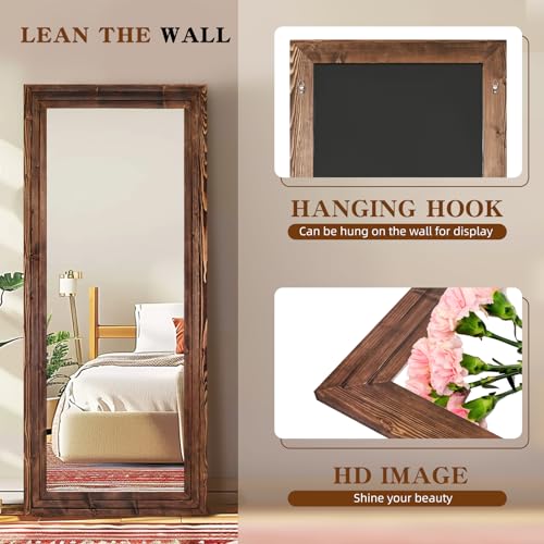 71x30in Full Length Mirror, 3-Tier Stepped Solid Wood Frame, Brown - color: Brown, size: 71"L x 30"W