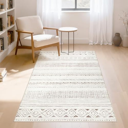 cotiled Washable 3x5 Entryway Rugs: Boho Moroccan Soft Small Rug - color: Light Brown/Cream, size: 3' x 5' (Rectangular)