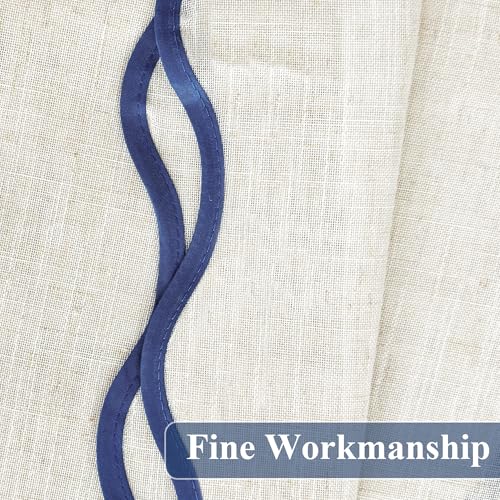 DriftAway Semi Sheer Scalloped Edge Linen Coastal Beach Window Curtains for Living Room Bedroom 2 Panels Rod Pocket Each Size 52 Inch by 90 Inch Navy - color: Linen Navy, size: 52"W x 90"L (Pack of 2)