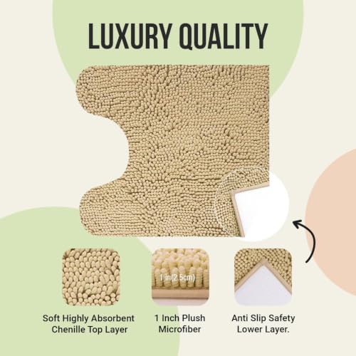 ITSOFT Standard 24"x21" U-Shaped Non-Slip Shaggy Chenille Toilet Contour Bathroom Rug with Water Absorbent, Beige - color: Beige, size: 24" x 21" (U-Shaped)
