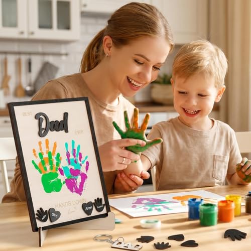 10" Best Dad Ever Hands Down DIY Frame Hand Print Kits, Personalized Father Day Craft for Dad from Kids, Family Handprint Keepsake for Daddy, Papa from Son Daughter - color: Black