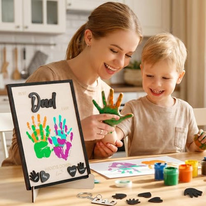 10" Best Dad Ever Hands Down DIY Frame Hand Print Kits, Personalized Father Day Craft for Dad from Kids, Family Handprint Keepsake for Daddy, Papa from Son Daughter - color: Black