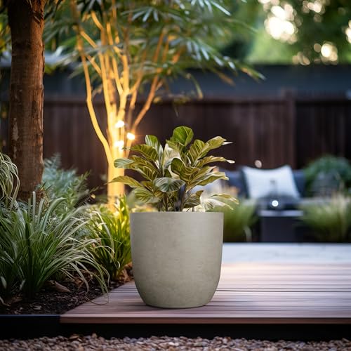 Kante Accent Round Curved Weathered Concrete Planter 13.3" Dia, Outdoor - color: Weathered Concrete, size: 13.4"d
