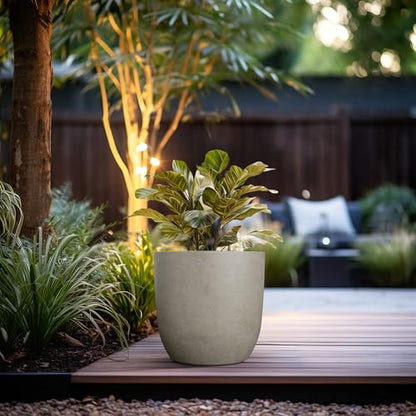 Kante Accent Round Curved Weathered Concrete Planter 13.3" Dia, Outdoor - color: Weathered Concrete, size: 13.4"d