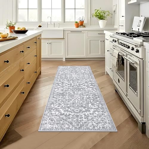 Pauwer Hallway Runner Rug 2x5, Washable Boho Kitchen Runner, Grey White - color: Grey White, size: 2' x 5' (Runner)