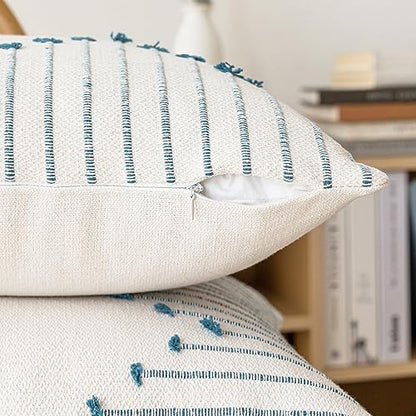 LILEPOY Boho Throw Pillow Covers 12x20 Farmhouse Lumbar Couch Pillow case - color: Beige and Blue, size: 20" x 12" (Pack of 2)