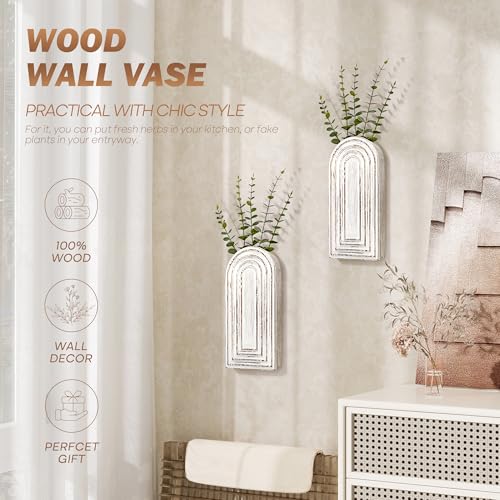 EOSAHR Wall Vase: Wall Planter for Indoor Plants & Fake Flowers, Whitewash - color: Whitewash
