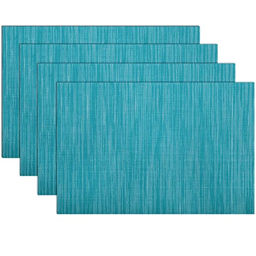 SHACOS Teal Blue Placemats Set of 4 Woven Vinyl Place Mats Easy Clean Dry - color: Teal Blue, size: Set of 4
