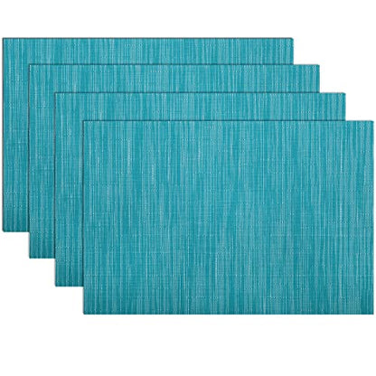 SHACOS Teal Blue Placemats Set of 4 Woven Vinyl Place Mats Easy Clean Dry - color: Teal Blue, size: Set of 4