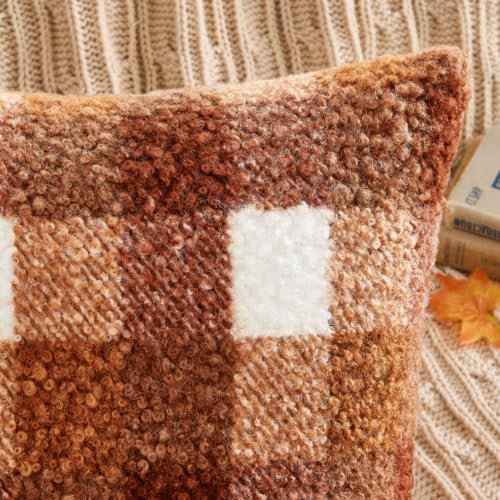 MIULEE Fall Plaid Pillow Covers Boucle Rust 18x18 Set of 2 - color: Rust, size: 18" x 18" (Pack of 2)