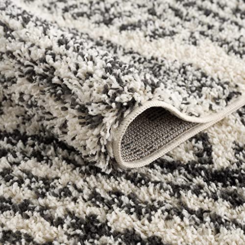 Hauteloom Berber Shag Collection - Fishhook Farmhouse Entryway, Bedroom, Kitchen Shaggy Runner Rug with Tassel - Fluffy Plush High Pile Carpet - Southwestern Tribal Style - Beige, Black - 2'7" x 7'3" - color: Light Brown, Black, White / Fishhook Fishh, si